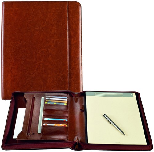 Schrijfmap Palermo Luxe A4 + rits bruin