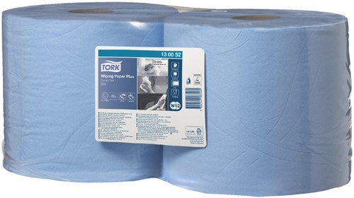 Poetsrol Tork W1 Wiping paper plus 2-laags 23,5cmx255m blauw 130052 ds/2-2