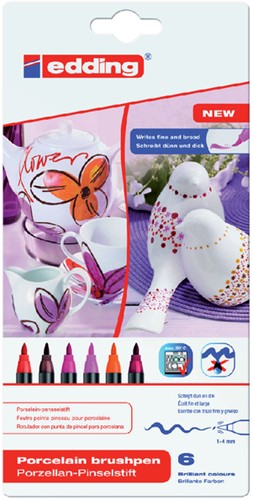 Viltstift Edding 4200 porselein-penseelstift warme kleuren set/6