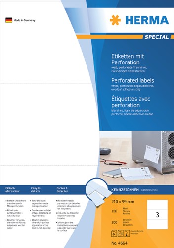 Etiket A4 210x 99mm Herma 4664 geperforeerd ds/300-2