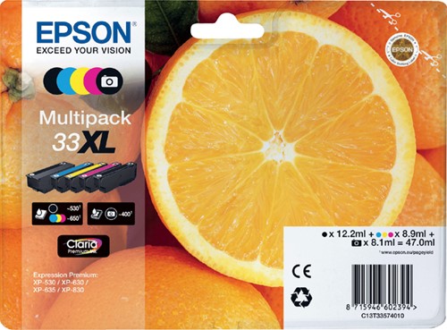 Inkcartridge Epson T3357 33XL 2x zwart + 3 kleuren
