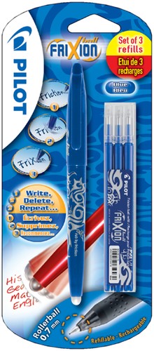Rollerpen PILOT Frixion BL-FR7 0.35mm + 3 vullingen blauw