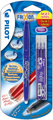 Rollerpen Pilot Frixion BL-FR7  0.35mm + 3 vullingen paars
