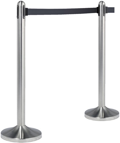 Afzetpaal Securit RVS 100cm rolband 210cm zwart-2