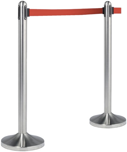 Afzetpaal Securit rvs 100cm rolband 210cm rood-2