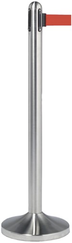 Afzetpaal Securit rvs 100cm rolband 210cm rood