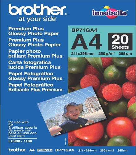 Inktjetpapier Brother A4 260g glossy pk/20vel