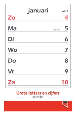 Quantore weekkalender met grote letters en cijfers