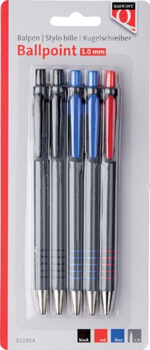 Balpen Quantore rubbergrip drukknop assorti pk/5