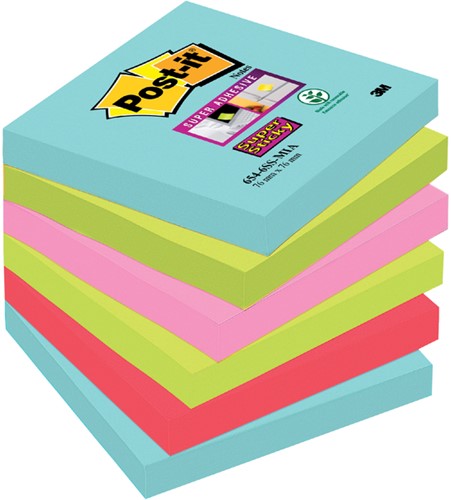 Post-it memoblokje  76x 76mm 654-SSMI Super Sticky Miami pk/6