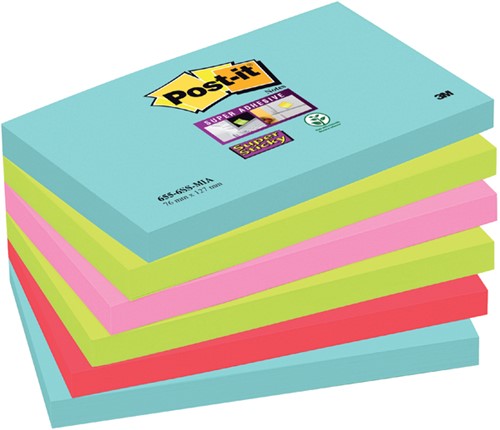 Post-it memoblokje  76x127mm 655-SSMI Super Sticky Miami pk/6