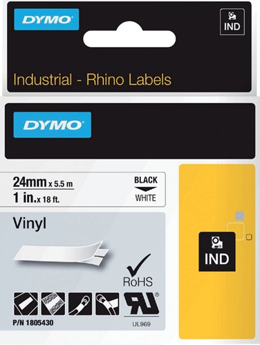 Dymotape Rhino Vinyl 24mm zwart op wit 1805430