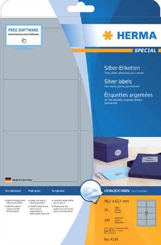 Etiket A4  99,1x 67,7mm Herma 4114 weerbestendig zilver  ds/200