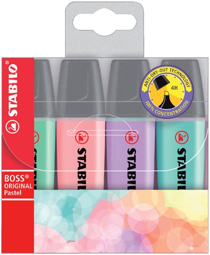 Tekstmarker STABILO Boss Original 70/4 pastel assorti pk/4