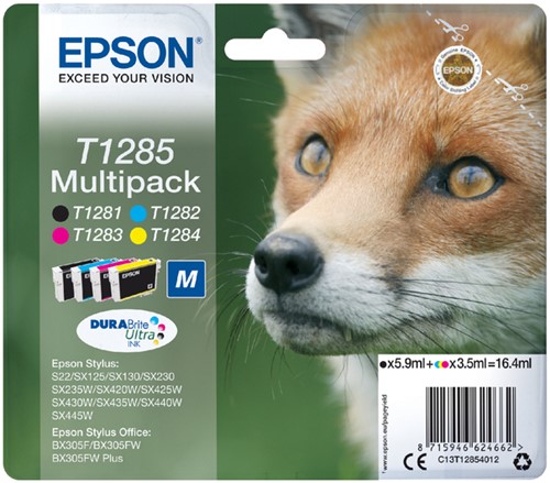 Inkcartridge Epson T1285 zwart + 3 kleuren
