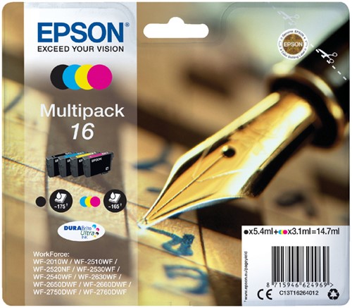 Inkcartridge Epson T1626 16 zwart + 3 kleuren