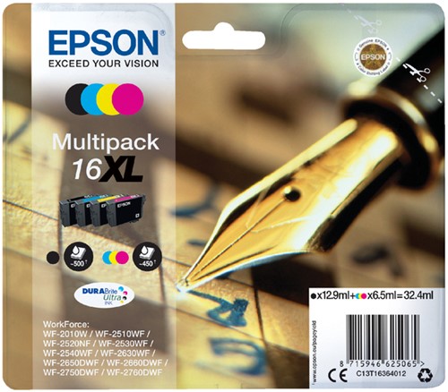 Inkcartridge Epson T1636 16XL zwart + 3 kleuren