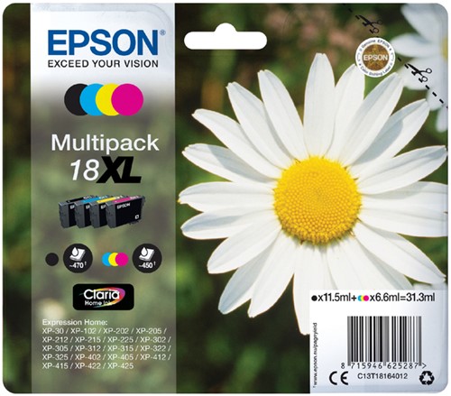 Inkcartridge Epson T1816 18XL zwart + 3 kleuren