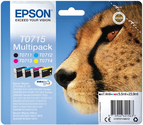 Inkcartridge Epson T0715 zwart + 3 kleuren