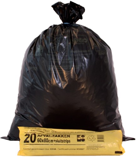 Afvalzakken Komo 60x80cm 60 ltr grijs rol/20