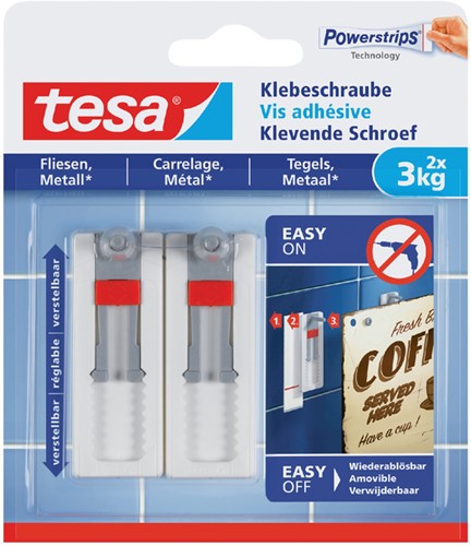 Klevende schroef Tesa voor tegels en metaal vertelbaar 3kg pk/2