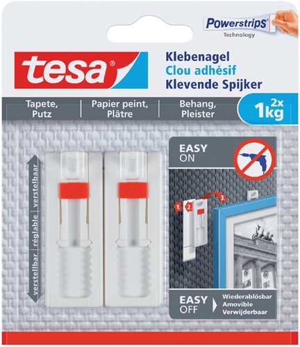 Klevende spijker Tesa voor behang en pleisterwerk verstelbaar 1kg pk/2