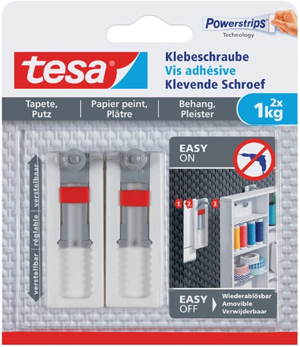 Klevende schroef Tesa behang en pleisterwerk verstelbaar 1kg pk/2