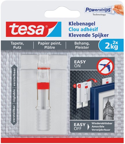 Klevende spijker Tesa voor behang en pleisterwerk vertelbaar 2kg pk/2 
