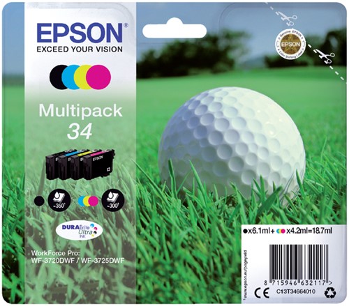 Inkcartridge Epson T3466 34 zwart + 3 kleuren