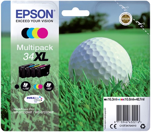 Inkcartridge Epson T3476 34XL zwart + 3 kleuren-2