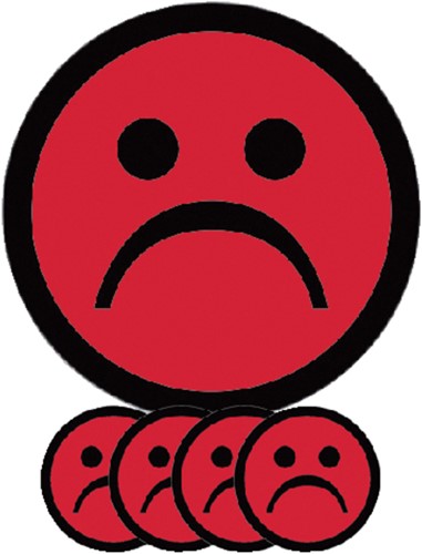 Magneet smiley 25mm emotie bedroefd rood pk/5