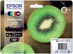 Inkcartridge Epson T02E74 202 zwart + 3 kleuren + foto zwart