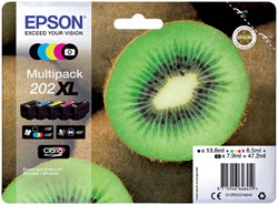 Inkcartridge Epson T02G74 202XL zwart + 3 kleuren + foto zwart