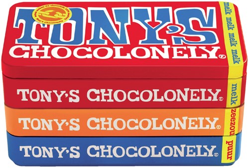 Chocolade Tony's Chocolonely reep 180gr stapelblik assorti 3st