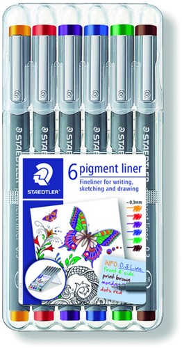 Fineliner Staedtler Pigment 308 0.3mm assorti pk/6