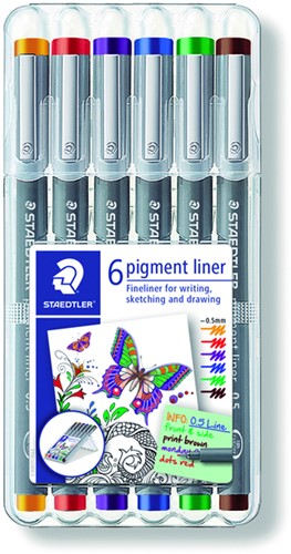 Fineliner Staedtler Pigment 308 0.5mm assorti pk/6