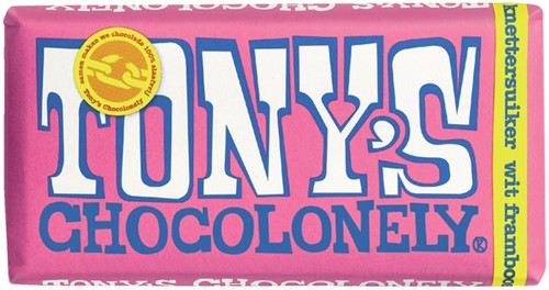 Chocolade Tony's Chocolonely reep 180gr wit framboos knettersuiker