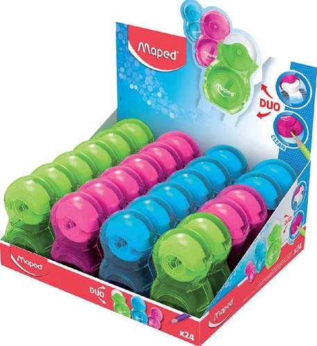 Puntenslijper met gum Maped Loopy assorti ds/24
