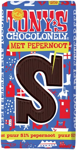 Chocolade Tony's Chocolonely letterreep 180gr puur pepernoot