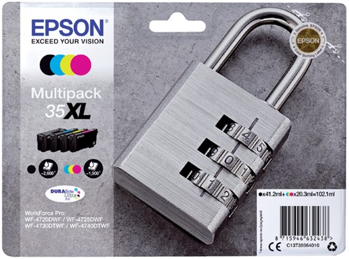 Inktcartridge Epson T3596 35XL zwart + 3 kleuren HC