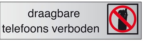 Deurplaatje zelfklevend 44x165mm - draagbare telefoons verboden