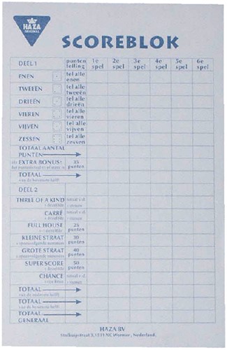 Scoreblok Yahtzee 94x145mm 250 vel