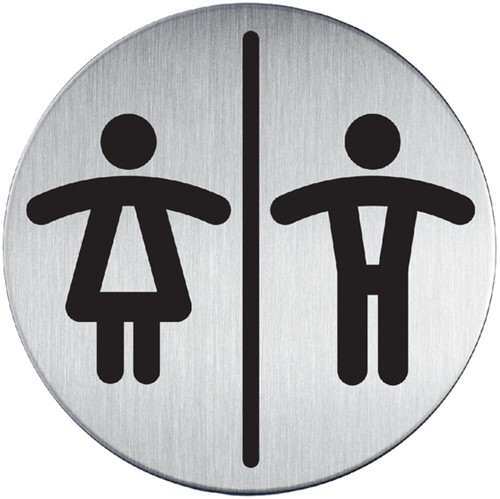 Deurplaatje zelfklevend ø83mm - toiletten dames/heren