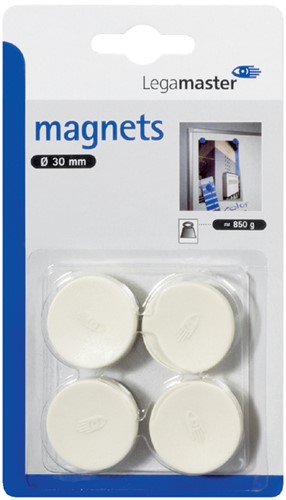 Magneet Legamaster 30mm 850gr wit pk/4