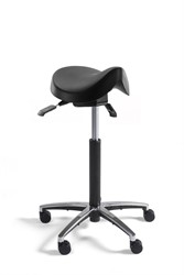 Zadelkruk 7437 met ergonomische PU zitting, voetkruis aluminium gepolijst