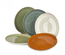 Bord gebak 170mm set 5 kleuren porselein rustic Continental