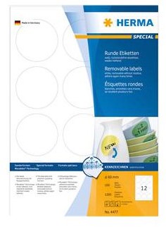 Etiket A4 rond 60mm Herma 4477 afneembaar pk/1200
