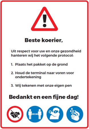 Waarschuwingssticker 'Koerier protocol' A3 vinyl non-permanent