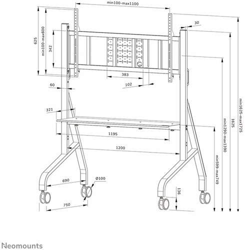 Verrijdbaar onderstel Neomounts FL50-575BL1, 65" tot 115", tot 125kg zwart-3