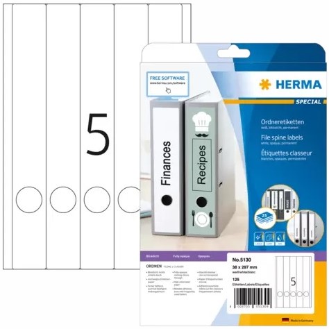 Etiket ordner 297x38mm Herma 5130 wit 25vel